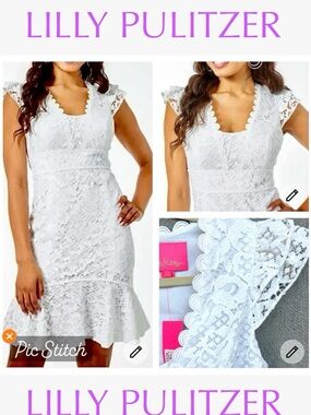 LIILLY PULITZER Marlyn V neck Lace dress bright white size 4 NWT